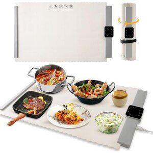 Electric Warming Tray with 5 Temperature Settings Rollable Silicone Food Warmer
